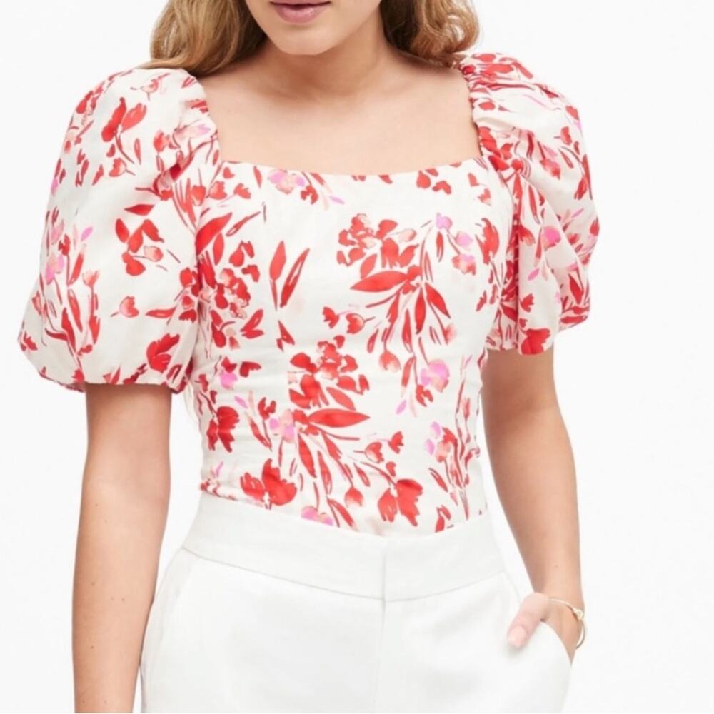 Banana Republic Red and Pink Floral Blouse